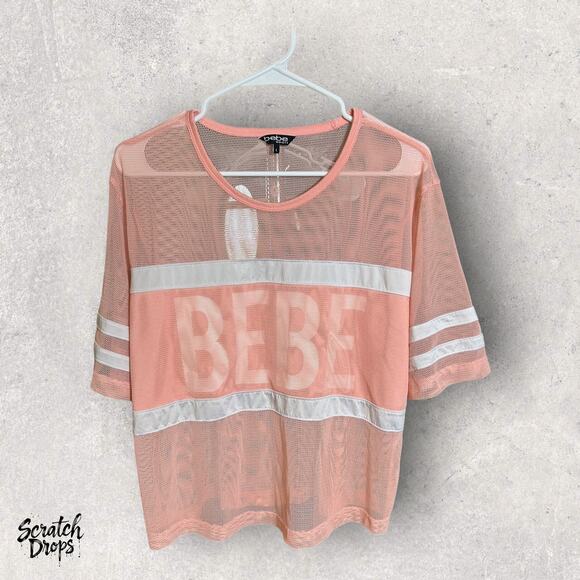 BEBE Sport Womens Mesh Shirt Top Cover-up Large Neon Pink Lightweight Activewear - Picture 1 of 3